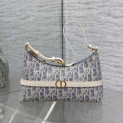 Riproduzione Fedele Mini borsa Dior Miss Caro Cigale Oblique Chambray con effetto rafia Blu imitazioni
