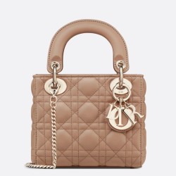 Riproduzione Fedele Borsa Dior Mini Lady Dior con Catena Rosa Cannage Imitazioni imitazioni