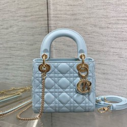 Qualità Specchio Replica Mini Borsa Dior Lady Dior con O-link Cannage Blu Imitazioni Riproduzione Fedele Replica Mini Borsa Dior Lady Dior con O-link Cannage Blu Imitazioni imitazioni