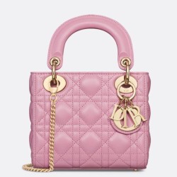 Riproduzione Fedele Mini Borsa Dior Lady Dior Replica Dior con O-link Rosa Cannage imitazioni