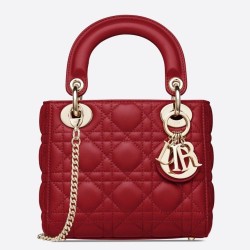 Riproduzione Fedele Replica Perfetta Dior Mini Lady Dior con Catena Rosso Cannage Imitazioni imitazioni