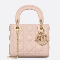 Riproduzione Fedele Borsa Dior Lady Dior Mini con Catena e Charms in Resina Rosa Imitazioni imitazioni