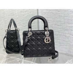 Qualità superiore replica Dior Lady Dior Media in Pelle di Vitello Granata Nera Imitazioni