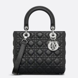 Qualità superiore replica Dior Lady Dior Media in Pelle di Vitello Granata Nera Imitazioni