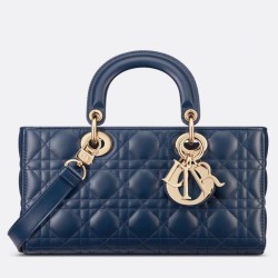 Riproduzione Fedele Replica Borse  Alta Qualità Dior Lady D-Joy Media Cannage Blu imitazioni