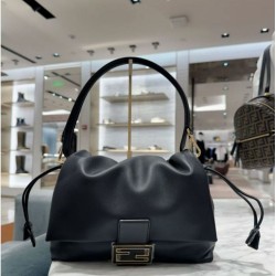 Riproduzione Fedele Borsa Fendi Mamma Baguette Media/Grande Replica Nappa Nera Imitazione imitazioni