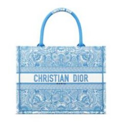 Riproduzione Fedele Replica Borsa Dior Book Tote media Dior M1286 ricamata con il motivo celeste D-Butterfly Paisley blu/bianco imitazioni