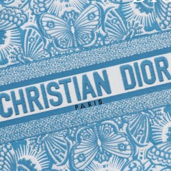Riproduzione Fedele Replica Borsa Dior Book Tote media Dior M1286 ricamata con il motivo celeste D-Butterfly Paisley blu/bianco imitazioni