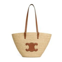 Riproduzione Fedele Borse Firmate Replica Celine Classic Panier Media replica Celine in rafia e vitello replica Celine 114342 Caffè imitazioni