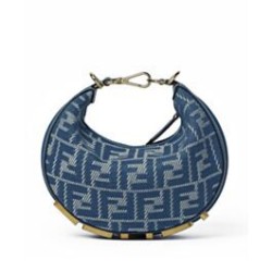 Riproduzione Fedele Mini-borsa hobo Fendi FF Jacquard effetto denim replica Fendigraphy 8BS081 Blu imitazioni