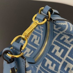 Qualità Specchio Replica Mini-borsa hobo Fendi FF Jacquard effetto denim replica Fendigraphy 8BS081 Blu Riproduzione Fedele Mini-borsa hobo Fendi FF Jacquard effetto denim replica Fendigraphy 8BS081 Blu imitazioni