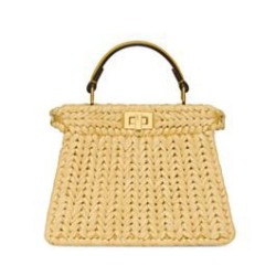 Riproduzione Fedele Bora Pari all'originale replica Fendi Peekaboo Sabbia in Pelle e Fibre Intrecciate 8BN335 Albicocca Imitazioni imitazioni