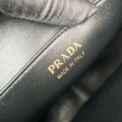 Qualità Specchio Replica Borsa a tracolla Prada Demi-lune Grande 1BC255 Nero/Bianco/Caffè Riproduzione Fedele Borsa a tracolla Prada Demi-lune Grande Replica 1BC255 Nero/Bianco/Caffè imitazioni