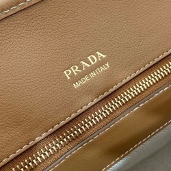Riproduzione Fedele Replica Borse  tote media Prada in misto lino 1BG572 Caffè imitazioni