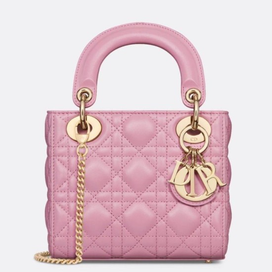 Mini Borsa Dior Lady Dior Replica Dior con O-link Rosa Cannage