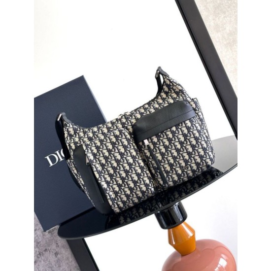 Replica Imitazioni borse griffate hobo morbida Dior Rider media Dior Oblique Jacquard nera/beige