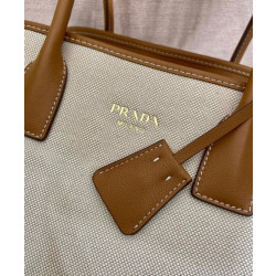 Replica Borse Replica tote media Prada in misto lino 1BG572 Caffè