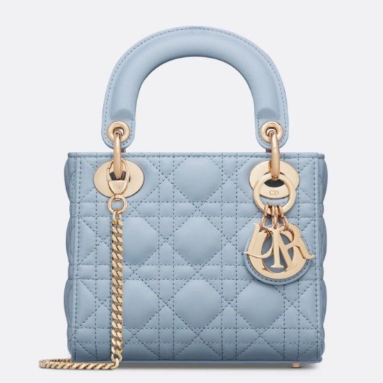 Replica Mini Borsa Dior Lady Dior con O-link Cannage Blu Imitazioni