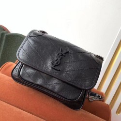 Qualità Specchio Replica Perfetta vintage YSL Saint Laurent Niki Baby stropicciata nera Riproduzione Fedele Replica Perfetta vintage YSL Saint Laurent Niki Baby stropicciata nera imitazioni