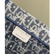 Borsa Dior Book Tote Dior blu ricamata con motivo Dior Oblique grigio