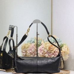 Riproduzione Fedele Borse Replica Alta Qualità Dior Piccola/Media D-Journey in Vitello Liscio Vintage Nero imitazioni