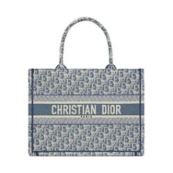 Riproduzione Fedele Borsa Dior Book Tote Dior blu ricamata con motivo Dior Oblique grigio imitazioni
