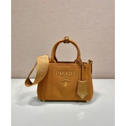 Borse Replica a mano Prada Jardiniere Mini in tela di cotone Caffè