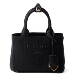 Riproduzione Fedele Imitazione Borsa a mano Prada Jardiniere Mini in tela di cotone Nero imitazioni