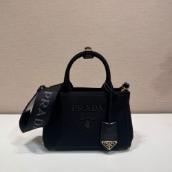 Qualità Specchio Replica Imitazione Borsa a mano Prada Jardiniere Mini in tela di cotone Nero Riproduzione Fedele Imitazione Borsa a mano Prada Jardiniere Mini in tela di cotone Nero imitazioni
