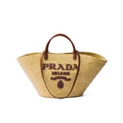 Riproduzione Fedele Imitazione Borse Firmate Replica shopping Prada Grande in Rafia Caffè imitazioni