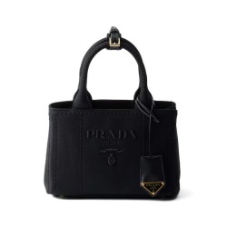 Imitazione Borsa a mano Prada Jardiniere Mini in tela di cotone Nero