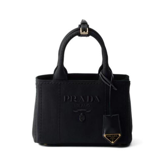 Imitazione Borsa a mano Prada Jardiniere Mini in tela di cotone Nero