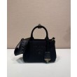 Imitazione Borsa a mano Prada Jardiniere Mini in tela di cotone Nero