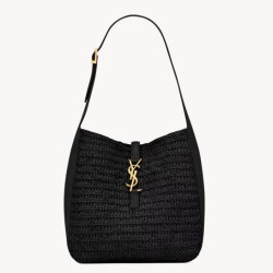 Riproduzione Fedele Borse Replica Alta Qualità a tracolla piccola Saint Laurent Le 5 À 7 morbida in rafia nera imitazioni