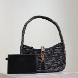 Qualità Specchio Replica Mini borsa hobo Saint Laurent Le 5 À 7 in rafia nera Riproduzione Fedele Mini borsa hobo Saint Laurent Le 5 À 7 in rafia nera imitazioni