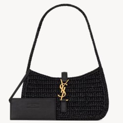 Riproduzione Fedele Mini borsa hobo Saint Laurent Le 5 À 7 in rafia nera imitazioni