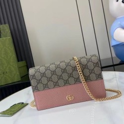 Replica qualità specchio Portafoglio Gucci GG Marmont con catena 497985 Rosa