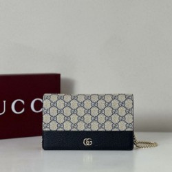 Replica qualità specchio Portafoglio Gucci GG Marmont con catena 497985 Nero