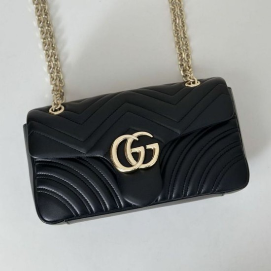 Replica Qualità superiore replica a spalla media Gucci GG Marmont 837267 Nero Imitazioni Replica qualità specchio Qualità superiore replica a spalla media Gucci GG Marmont 837267 Nero