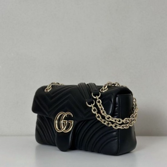 Replica Qualità superiore replica a spalla media Gucci GG Marmont 837267 Nero Imitazioni Replica qualità specchio Qualità superiore replica a spalla media Gucci GG Marmont 837267 Nero