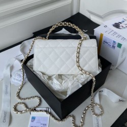 Replica qualità specchio Borsa Chanel Kelly Dark Horse con Manico Lungo AP3238 Bianco