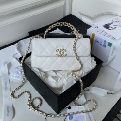 Replica qualità specchio Borsa Chanel Kelly Dark Horse con Manico Lungo AP3238 Bianco