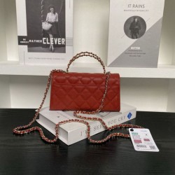 Replica qualità specchio Borsa Chanel Kelly Dark Horse con manico lungo AP3238 Rosso
