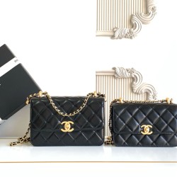 Replica qualità specchio Perfetta Chanel 25A Mini/Piccola Flap con Catena Dorata AS2649 AS2615 Nero