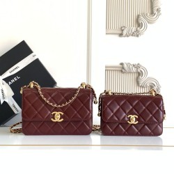 Replica qualità specchio Borsa  1:1 Chanel 25A Mini/Piccola Flap con Catena Dorata AS2649 AS2615 Bordeaux
