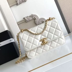 Replica Borsa Chanel 25A Mini/Piccola Flap con Catena Dorata AS2649 AS2615 Bianco Imitazioni Replica qualità specchio Borsa Chanel 25A Mini/Piccola Flap con Catena Dorata AS2649 AS2615 Bianco