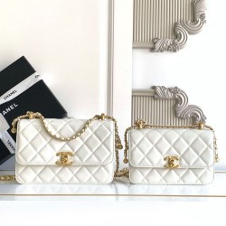 Replica qualità specchio Borsa Chanel 25A Mini/Piccola Flap con Catena Dorata AS2649 AS2615 Bianco
