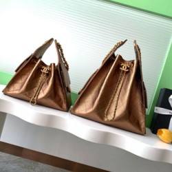 Replica qualità specchio Borsa a secchiello Chanel 25C grande/piccola in pelle di vitello granata AS5311 AS5293 Oro scuro