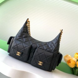 Replica qualità specchio Borsa hobo Chanel 25C grande/maxi metallizzata AS5339 AS5302 Nero
