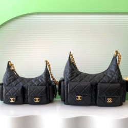 Replica qualità specchio Borsa hobo Chanel 25C grande/maxi metallizzata AS5339 AS5302 Nero